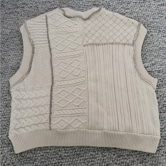 Free People Women's Cream Patchwork Crewneck Sweater Vest-Medium - Picture 2 of 4